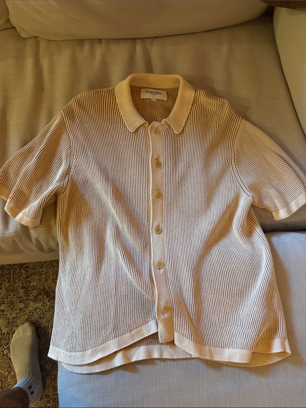 Corridor Cream Short-Sleeve Button Down Knit Shirt